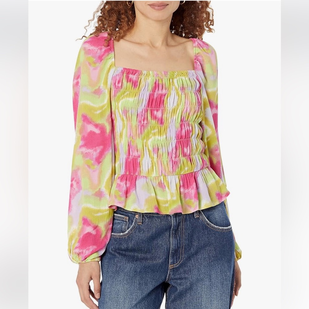 NWT The Drop Vibrant Pink and Green Smocked Top